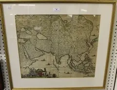 Frederick de Wit, Accuratissima totius Asiae Tabula Recens Emendata' (Map of Asia), monochrome engraving with later colour