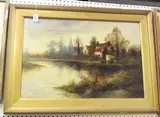 Henry Cooper, Village Pond at Dusk, oil on canvas