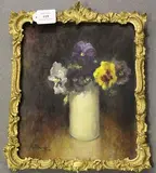 Matt Bruce, Still Life Study of Pansies in a Vase, oil on board