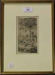 Samuel Wale, Two Anglers resting on a River Bank, Plate iv for the 1759 edition of the Compleat Angler by Izaak Walton, pencil and watercolour