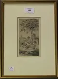 Samuel Wale, Two Anglers resting on a River Bank, Plate iv for the 1759 edition of the Compleat Angler by Izaak Walton, pencil and watercolour