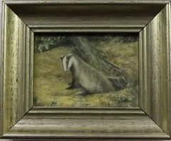 Daphne Lee, Badger, watercolour on ivorine