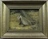 Daphne Lee, Badger, watercolour on ivorine