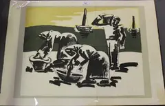 Josef Herman, Fisherfolk, colour lithograph