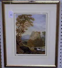 George Barret Junior, Mountain Scene with River, watercolour