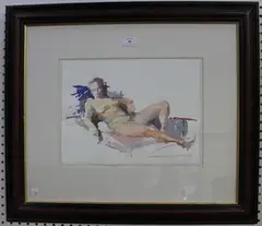 David Cadogan, Study of a Reclining Female Nude, watercolour