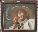 David Cheng, Portrait of a Man smoking, 1959, oil on canvas