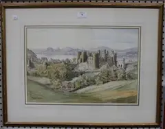 Dennis Flanders, View of Conwy Castle, watercolour and ink