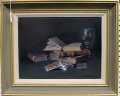 Peter F. Fuller, Still Life with Books and Playing Cards, oil on canvas