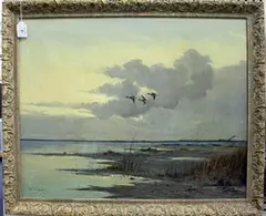 George Stevens, Ducks above Marshland, oil on canvas