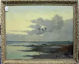 George Stevens, Ducks above Marshland, oil on canvas