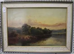 G. Cole, Landscape with Cattle watering on the Bank of the River, 1860, oil on canvas