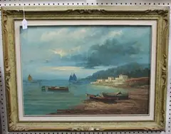 F. Schiller, Continental Beach Scene, oil on canvas