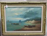 F. Schiller, Continental Beach Scene, oil on canvas