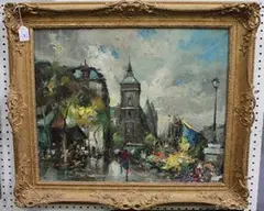 Fernand Claver, Continental Market Scene, oil on canvas