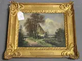 Edwin Harris, Figure walking past a Thatched Cottage, oil on board
