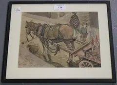 Adrien Truscott, Covent Garden' (Horse and Cart in a Street), watercolour and ink