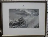 E.L. Ford, Two Characters fleeing in a Vintage Motor Car, gouache