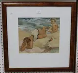 L. Preston, Mother and Child on the Beach, 1936, watercolour