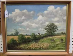 Hugh Carbolt, Donkeys in a Field, oil on board
