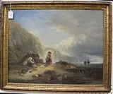 James Vivien De Fleury, Fisherfolk on a Beach, 1869, oil on canvas