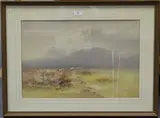 Charles Edward Brittan, Sheep on a Moor, watercolour