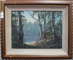 John Bredl, Early Morning Light, Murray River, Echuca, oil on board