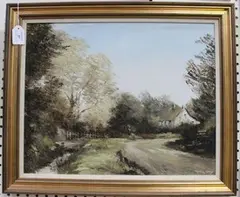 Pamela Derry, View of a Country Lane, oil on board