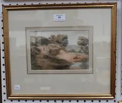 Landscape with Figure and Cattle by Thomas Heaphy, watercolour, sold Jul 2016
