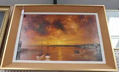 Raymond Klee, View of an Estuary at Sunset, oil on board