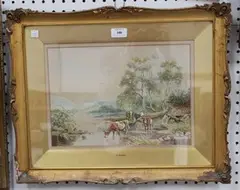 Henry Murray, Highland Landscape with Cows drinking at the Water's Edge, watercolour