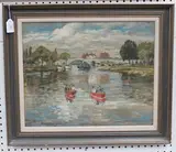 D. Gilbert, River Scene with Trippers in Pleasure Boats, oil on board