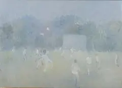 Bernard Myers, St Pauls, Hammersmith, Boys Playing Cricket, oil on paper