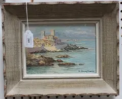 Continental Coastal View of a Town on a Headland by H. Brun-Marin, oil on board, sold Jul 2016