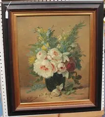 C. Lamy, Still Life Study of Peonies and other Flowers, oil on canvas