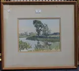 Charles A. Morris, The Arun at South Stoke, Summer Evening, watercolour