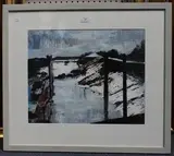 Annie Rolls, Boatyard at Low Water, mixed media