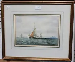 Robert Moore, View of a Sailing Vessel in Coastal Waters, watercolour and gouache