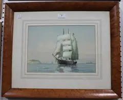 Edmond Dreuse, Sailing Vessel moored in Coastal Waters, watercolour with gouache