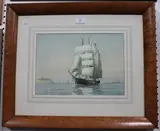 Edmond Dreuse, Sailing Vessel moored in Coastal Waters, watercolour with gouache