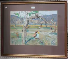 Robert R Greenhalf, Bee-eaters, gouache on cotton