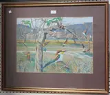 Robert R Greenhalf, Bee-eaters, gouache on cotton