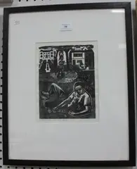 Eric James Mellon, Allegory', woodblock, artist's proof, signed and titled in pencil