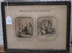 Theodore Blake Wirgman, Sketches from Martin Chuzzlewit, 1883, a pair of pen and inks