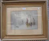 R. Ashton, Seascape with Fishing Boats, watercolour