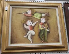 Joyce Roybal, Two Musicians and a Girl dancing, oil on canvas