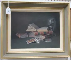 Peter F. Fuller, Still Life with Books and Playing Cards, oil on canvas