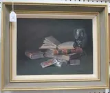Peter F. Fuller, Still Life with Books and Playing Cards, oil on canvas
