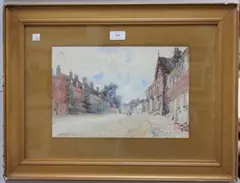 Charles E. Flower, Street Scene with Figures and Houses, watercolour