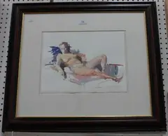 David Cadogan, Study of a Reclining Female Nude, watercolour